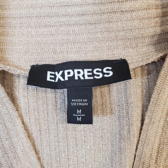 Express Beige Metallic Ribbed Faux Wrap Tie Front Top Size Medium - Picture 12 of 13